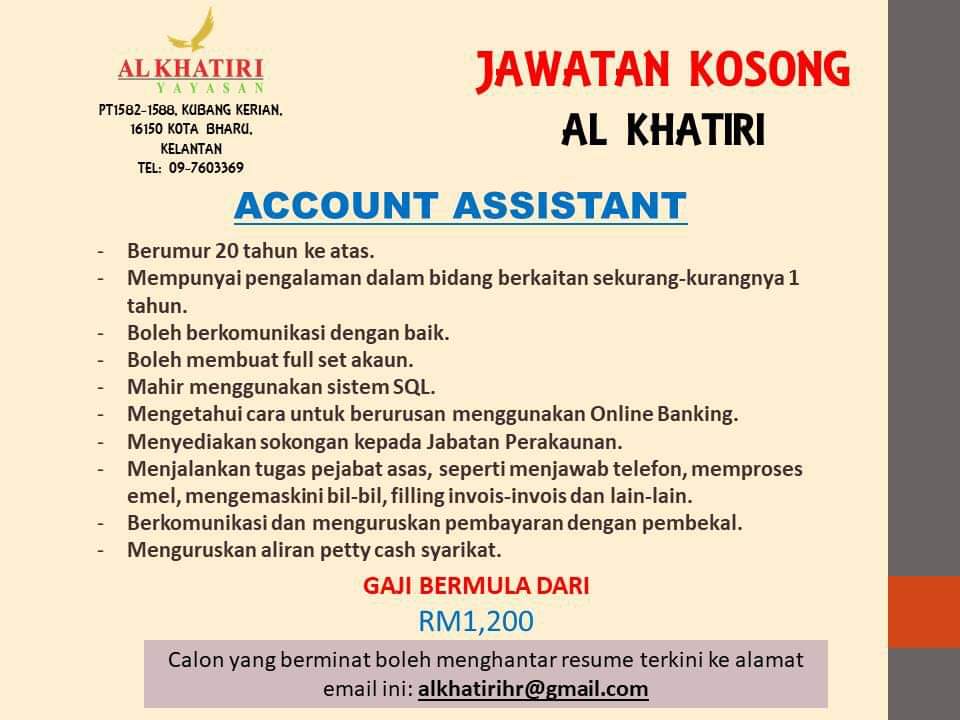 Jawatan Kosong Di Al Khatiri - Account Assistant