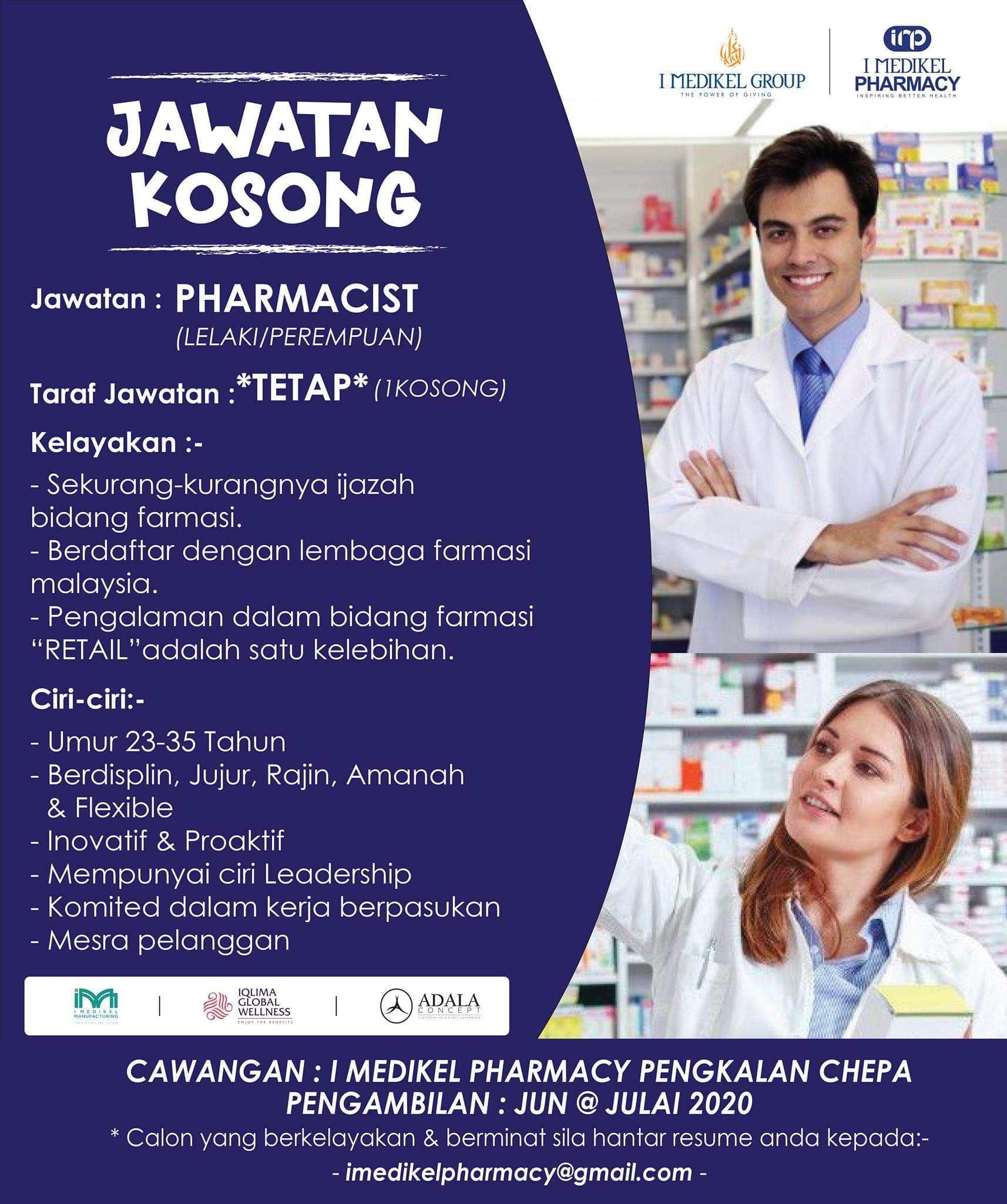Jawatan Kosong Di I Medikel Pharmacy PC