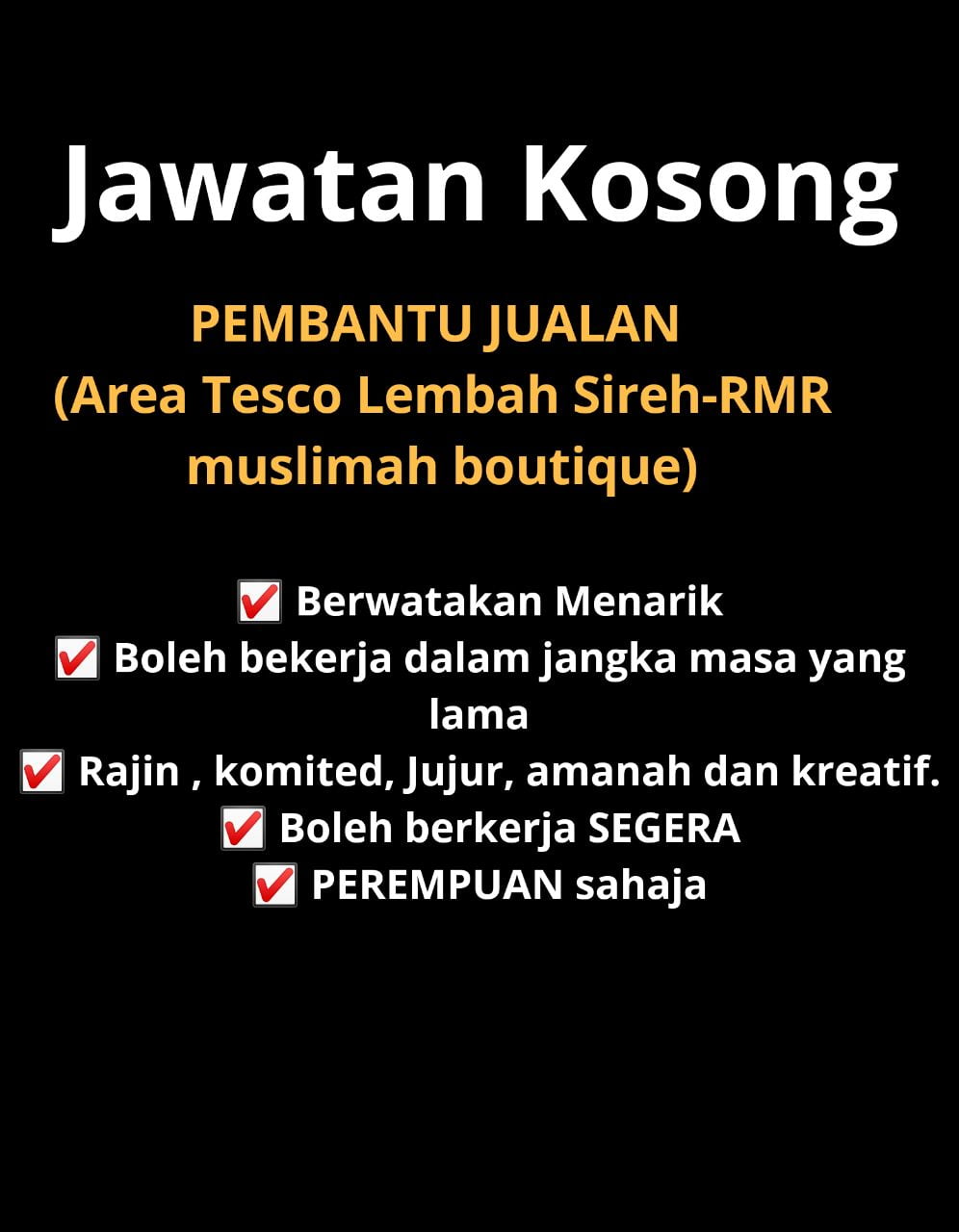 Jawatan Kosong Di RMR Boutique @ Babyfood.Kelantan